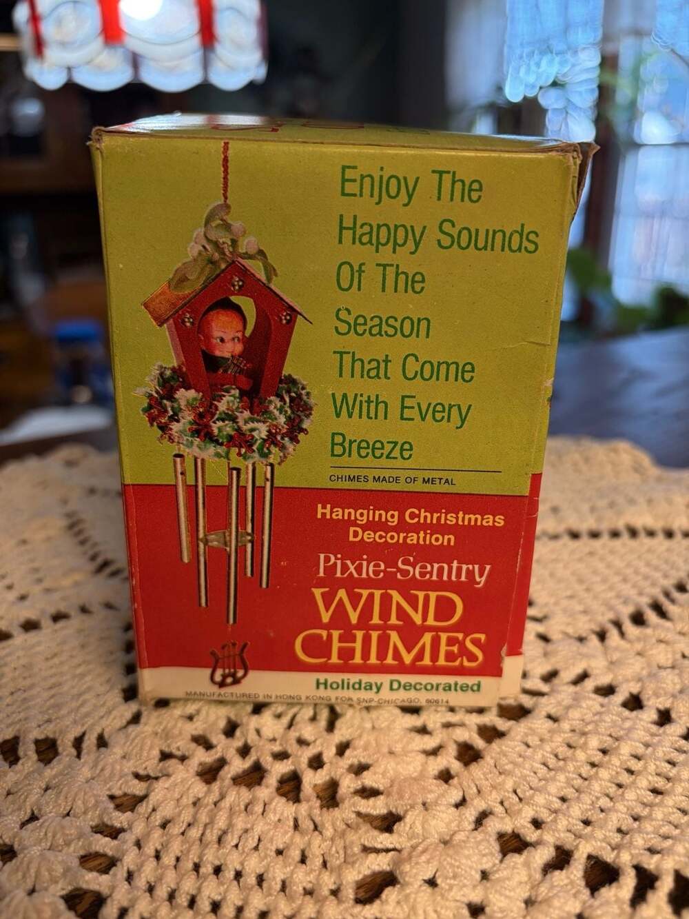 Vintage Pixie-Sentry Christmas Wind Chimes with Original Box Hong Kong Kitsch